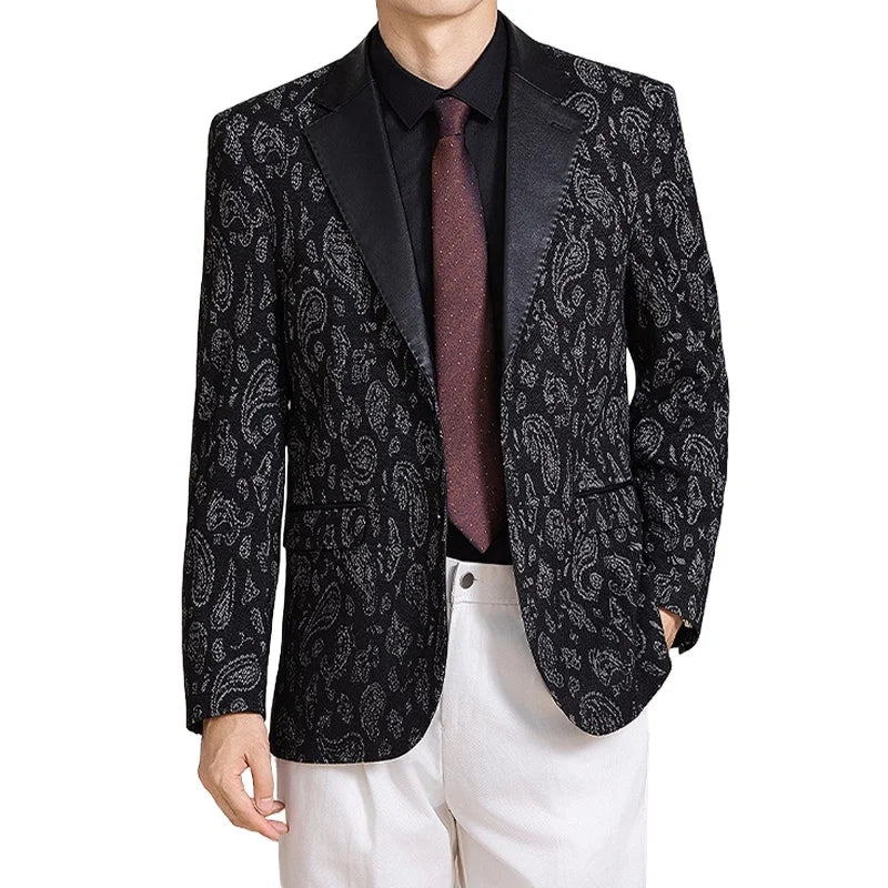 Elegant Printed Blazer for Men - Stylish Fit , Unique Splicing Process , Versatile for Formal & Casual Occasions